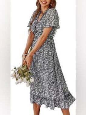 Black and White Floral Midi Dress